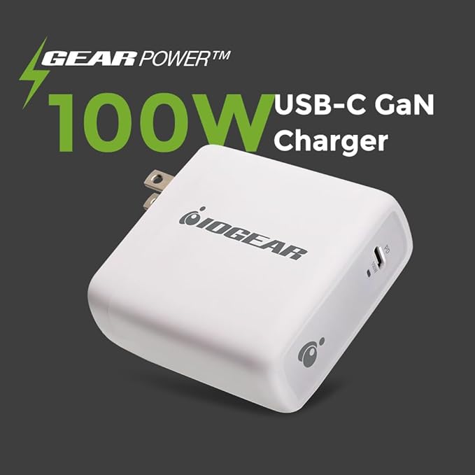 IOGEAR 100W USB-C GaN Wall Charger, Compact Fast Charger with Foldable Plug