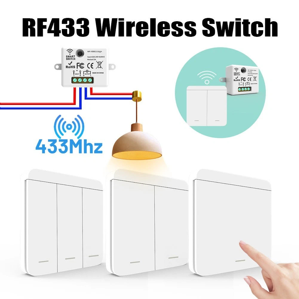 Remote Control Wireless Wall Switch 1Gang 86 Panel 433MHz 10 Amp Power
